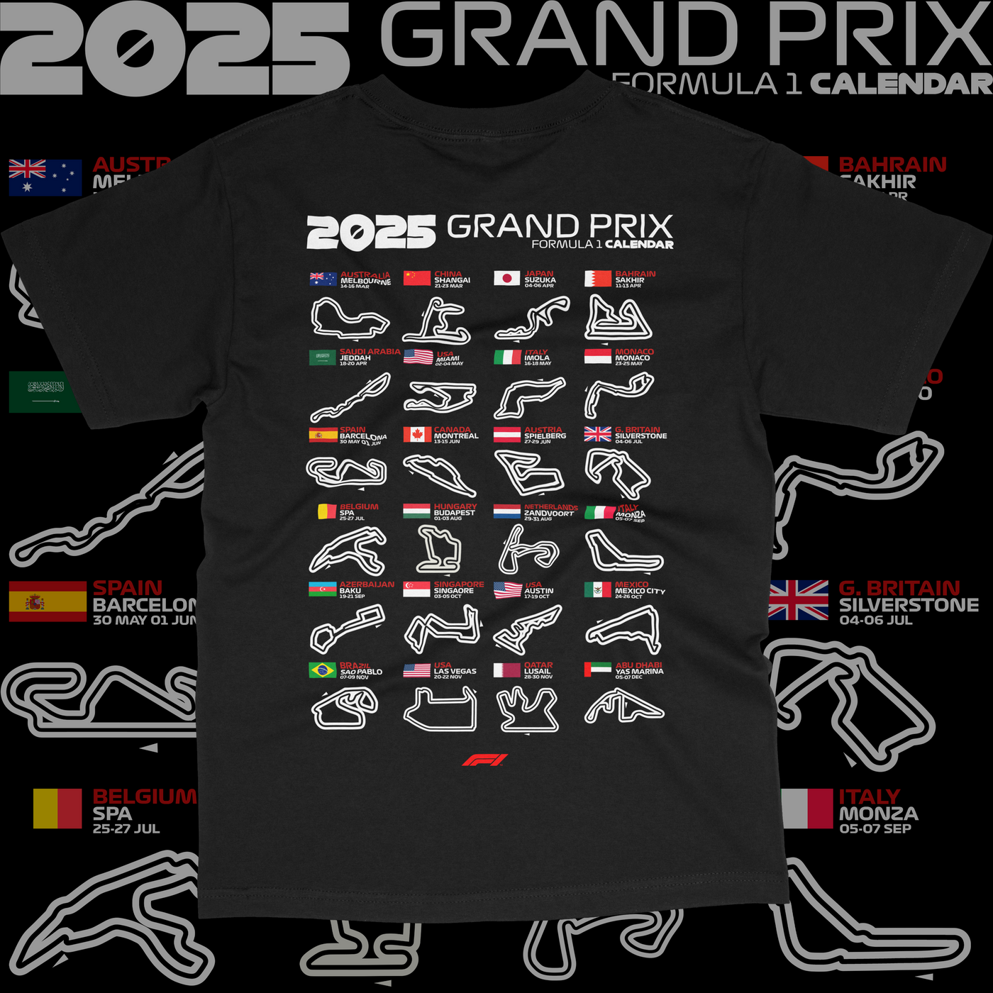 Formula 1 Season Calendar T-shirt